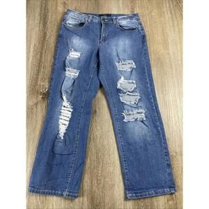 Y2K L&B Lucky and Blessed Intentional Distressed Blue Jeans Women's 10 Straight